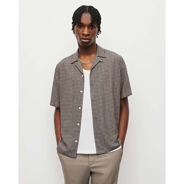 Allsaints Australia Mens Glendale Checked Shirt Taupe AU09-271